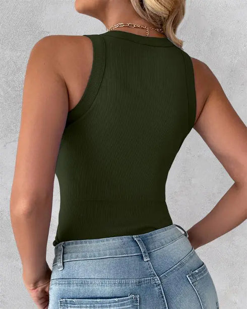 3-Pack Knit Round Neck Thick Strap Racerback Tank Tops(Without Pads) style2