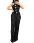 Asymmetrical Bandeau Strapless Jumpsuit Metal Button Decor Casual Overalls black