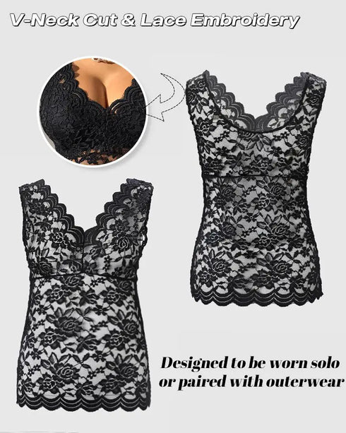 V-Neck Embroidery Lace Tank Top black
