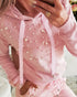Beaded Hooded Top & Drawstring Pants Set pink
