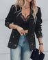 Rhinestone Decor Shawl Collar Long Sleeve Blazer Coat black