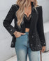 Rhinestone Decor Shawl Collar Long Sleeve Blazer Coat black