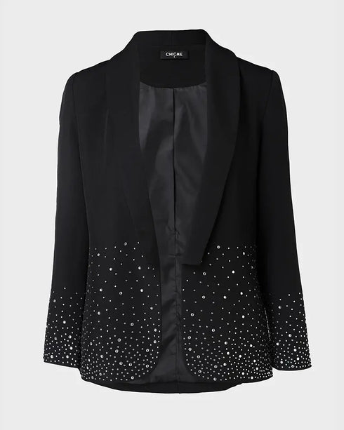 Rhinestone Decor Shawl Collar Long Sleeve Blazer Coat black