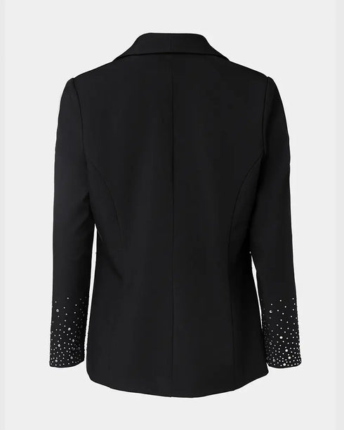 Rhinestone Decor Shawl Collar Long Sleeve Blazer Coat black
