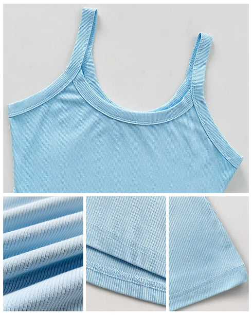 Scoop Neck Spaghetti Strap Ribbed Top Casual Sleeveless Slim Fit Tank sky blue