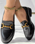 Metal Decor Round Toe Casual Slip-On Flat Loafers black