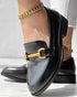 Metal Decor Round Toe Casual Slip-On Flat Loafers black