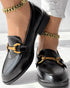 Metal Decor Round Toe Casual Slip-On Flat Loafers black
