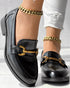 Metal Decor Round Toe Casual Slip-On Flat Loafers black