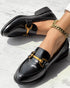 Metal Decor Round Toe Casual Slip-On Flat Loafers black