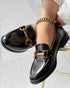 Metal Decor Round Toe Casual Slip-On Flat Loafers black