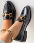 Metal Decor Round Toe Casual Slip-On Flat Loafers black