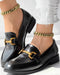Metal Decor Round Toe Casual Slip-On Flat Loafers black