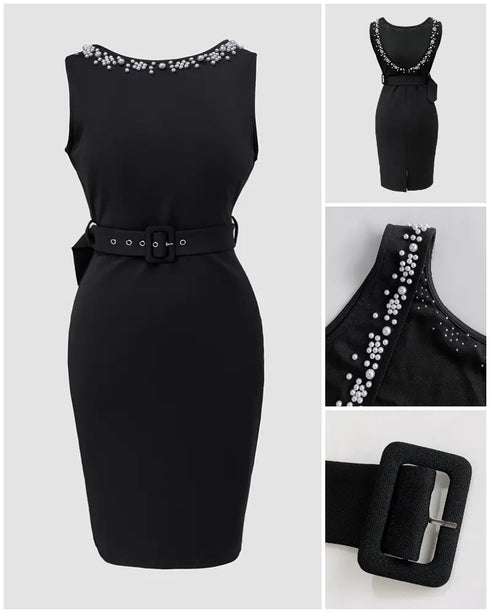 Halter Thick Strap Chic 3D Floral Dec Slim Fit Dress black