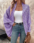 Colorful Waffle Knit Open Front Coat Batwing Long Sleeve Cardigan purple