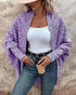 Colorful Waffle Knit Open Front Coat Batwing Long Sleeve Cardigan purple