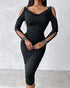 Rhinestone Decor Cold Shoulder Glitter Bodycon Dress black