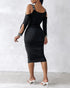 Rhinestone Decor Cold Shoulder Glitter Bodycon Dress black