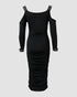 Rhinestone Decor Cold Shoulder Glitter Bodycon Dress black