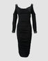 Sparkly Sequin Bowknot Decor Cowl Neck Long Sleeve Bodycon Dress Backless Party Dress black