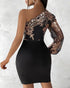 Floral Pattern Contrast Sequin One Shoulder Bodycon Dress black