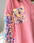 Contrast Sequin Long Sleeve Jacket Top Button Front Raw Hem Loose Fit Shacket pink