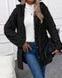 Argyle Textured Button Down Side Slit Long Sleeve Fleece Teddy Coat Hooded Jacket Warm Outwear black