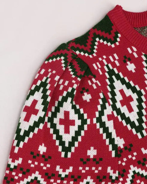 Christmas Aztec Geometric Pattern Knit Sweater red