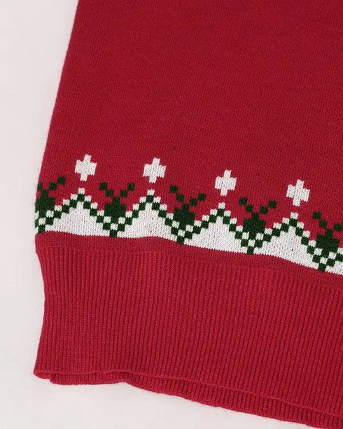 Christmas Aztec Geometric Pattern Knit Sweater red
