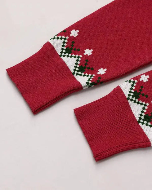 Christmas Aztec Geometric Pattern Knit Sweater red