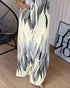 Plants Print Square Neck Thick Strap Maxi Dress Casual Slim Fit Side Slit Vacation Dress with Pockets gray