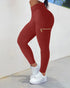 Zipper Pocket Slim Fit Yoga Pants Casual High Waist Workout Pants red
