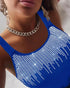 Round Neck Rhinestone Decor Skinny Tank Top blue
