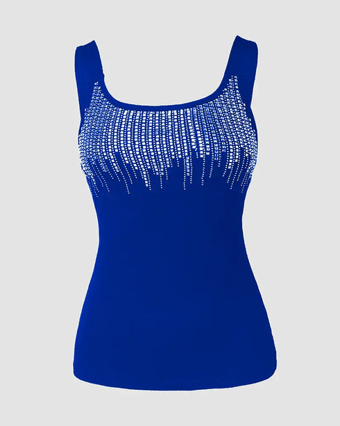 Round Neck Rhinestone Decor Skinny Tank Top blue