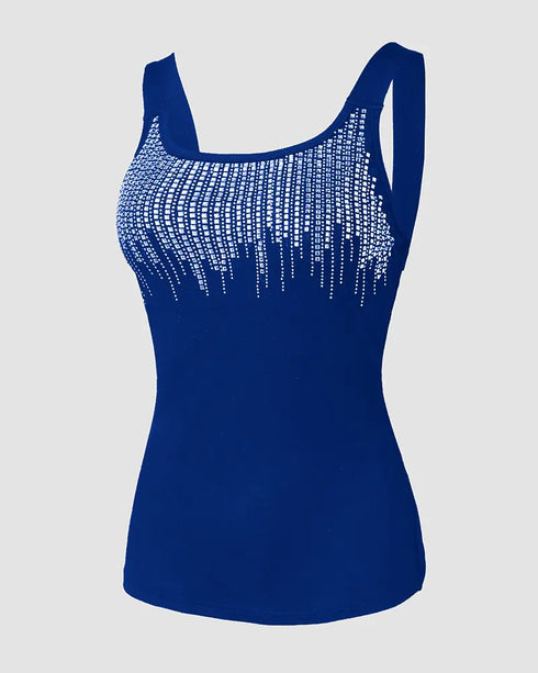 Round Neck Rhinestone Decor Skinny Tank Top blue