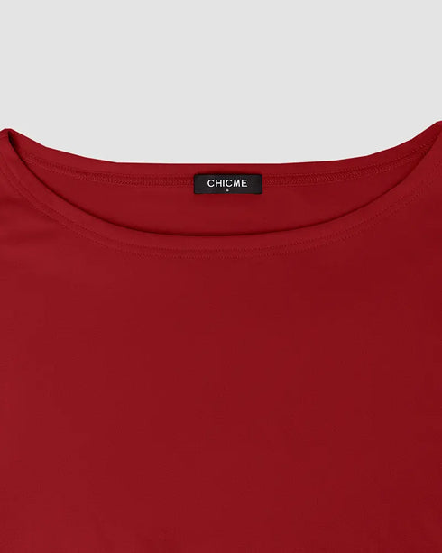 2 Pieces Outfit Long Sleeve Skew Neck Pullover Top and Drawstring Elastic Waist Slim Fit Pants Set red