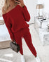 2 Pieces Outfit Long Sleeve Skew Neck Pullover Top and Drawstring Elastic Waist Slim Fit Pants Set red