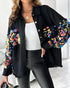 Contrast Sequin Long Sleeve Jacket Top Button Front Raw Hem Loose Fit Shacket black