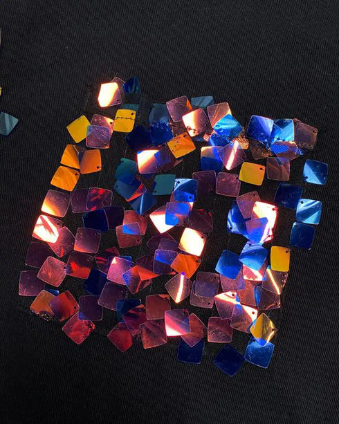 Contrast Sequin Long Sleeve Jacket Top Button Front Raw Hem Loose Fit Shacket black