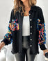Contrast Sequin Long Sleeve Jacket Top Button Front Raw Hem Loose Fit Shacket black
