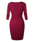 Square Neck Half Sleeves Bodycon Dress Full Front Zip Split Midi Dress red
