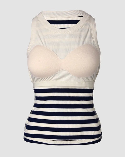 ChicMe Built-in Bra Striped Round Neck Bra Ribbed Tank Top purplish blue