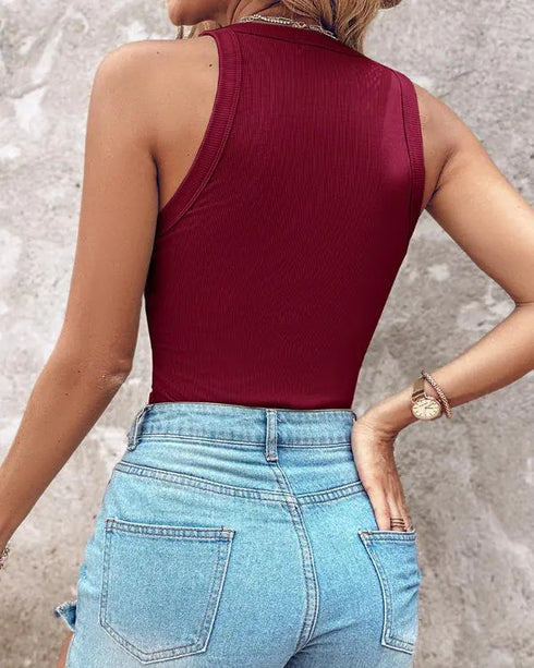 O-Neck Sleeveless Basic Slim Fit Skinny Tank Casual Top(Without Pads) Wine red