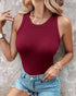 O-Neck Sleeveless Basic Slim Fit Skinny Tank Casual Top(Without Pads) Wine red