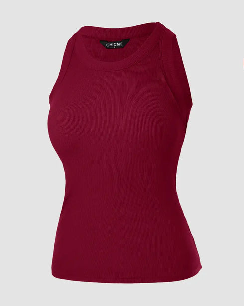 O-Neck Sleeveless Basic Slim Fit Skinny Tank Casual Top(Without Pads) Wine red