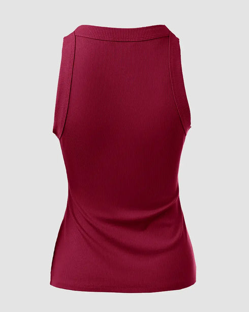 O-Neck Sleeveless Basic Slim Fit Skinny Tank Casual Top(Without Pads) Wine red