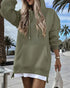 Long Sleeve Pocket Design Pullover Sweatshirt Casual Faux Two Piece Longline Drawstring Hooded Top Army green