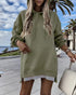 Long Sleeve Pocket Design Pullover Sweatshirt Casual Faux Two Piece Longline Drawstring Hooded Top Army green