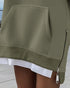 Long Sleeve Pocket Design Pullover Sweatshirt Casual Faux Two Piece Longline Drawstring Hooded Top Army green
