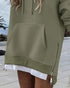Long Sleeve Pocket Design Pullover Sweatshirt Casual Faux Two Piece Longline Drawstring Hooded Top Army green